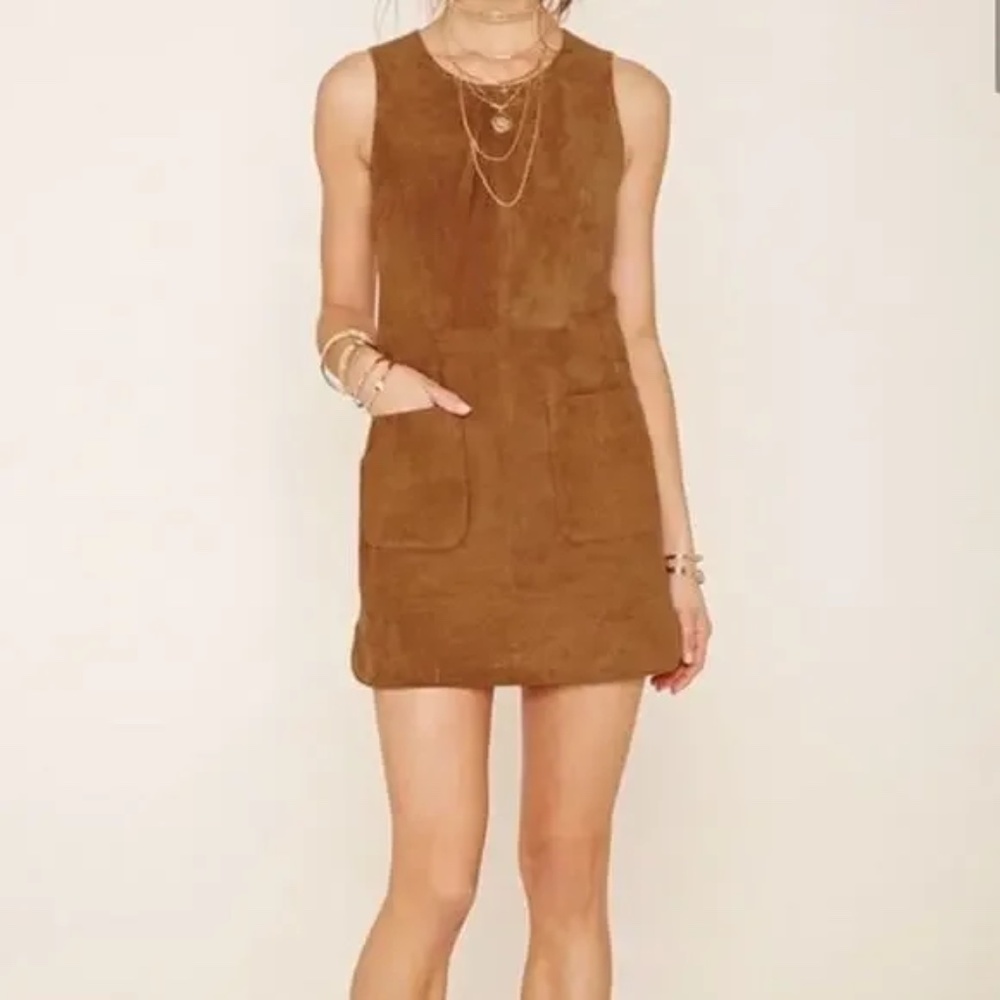 NWT Camel 100% Pigskin Leather Shift Dress Sz M "Forever21 Contemporary" Retro